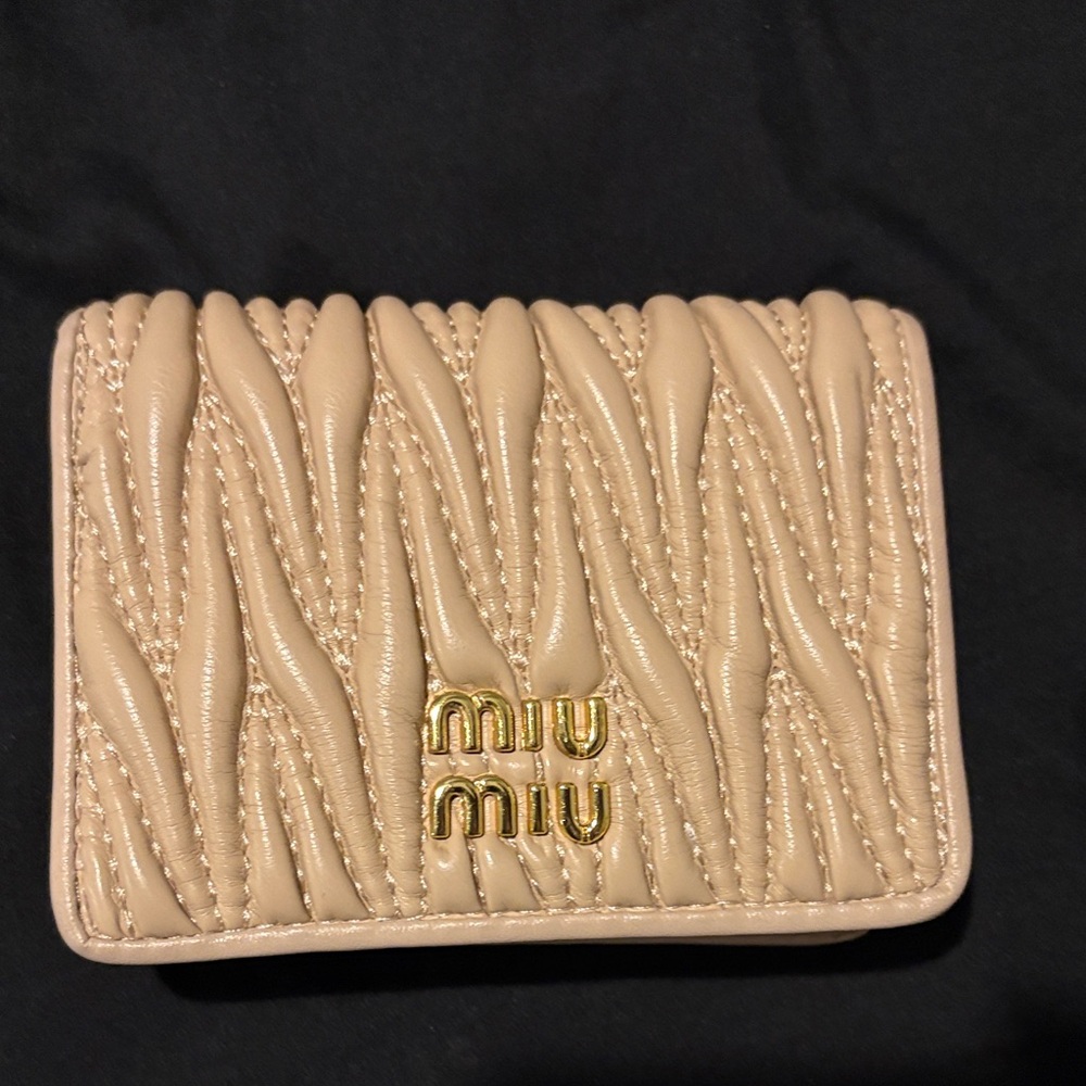 Miu Miu Beige Quilted Wallet with Gold Logo